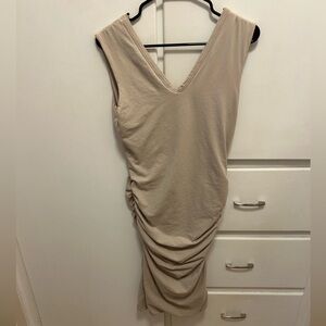 James Perse Ruches Tan V-Neck Dress, (size 3 / large)